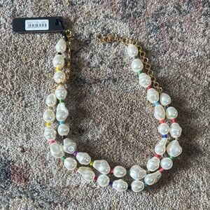 J. Crew Pearl and Gold Necklace with Multicolor Accents